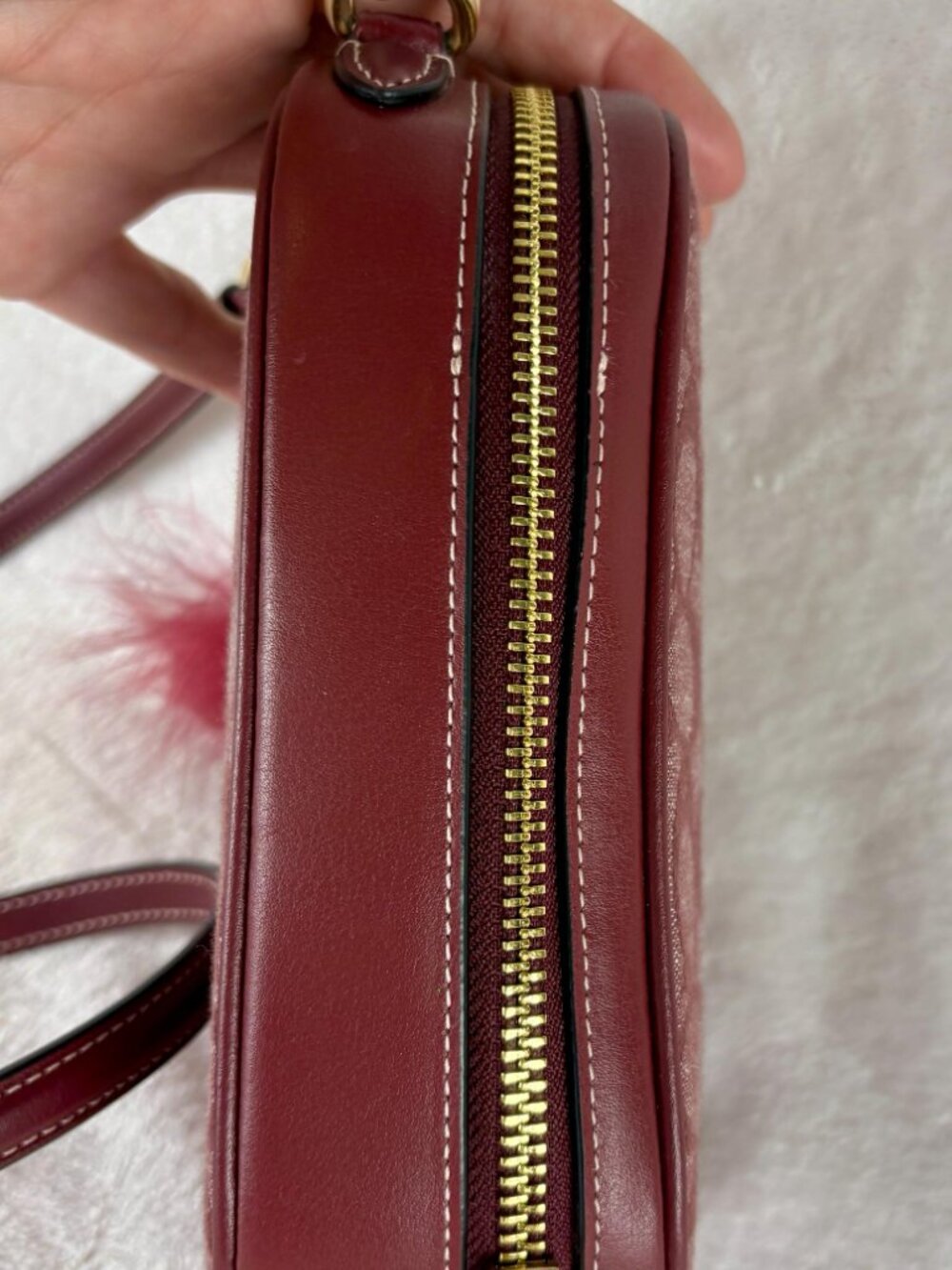 Coach Eva Phone Crossbody in Signature Chambray and Leather in Wine with Charm - Picture 6 of 16